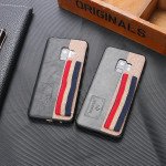 Wholesale Galaxy S9 Striped Hand Strap Grip Holder PU Leather Case (Black)